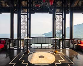 Reception area of deluxe resort in Dandang, Vietnam