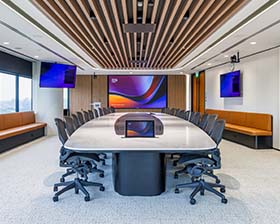 Modern office space architecture photography with perspective correction and luminosity masking